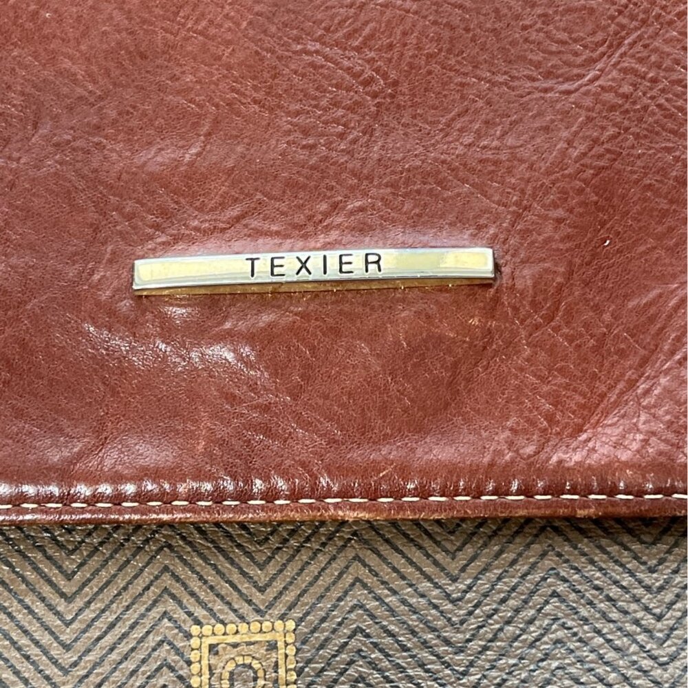 Texier Brown Leather & Green Coated Canvas Shoulder Bag Made in France - Picture 4 of 9